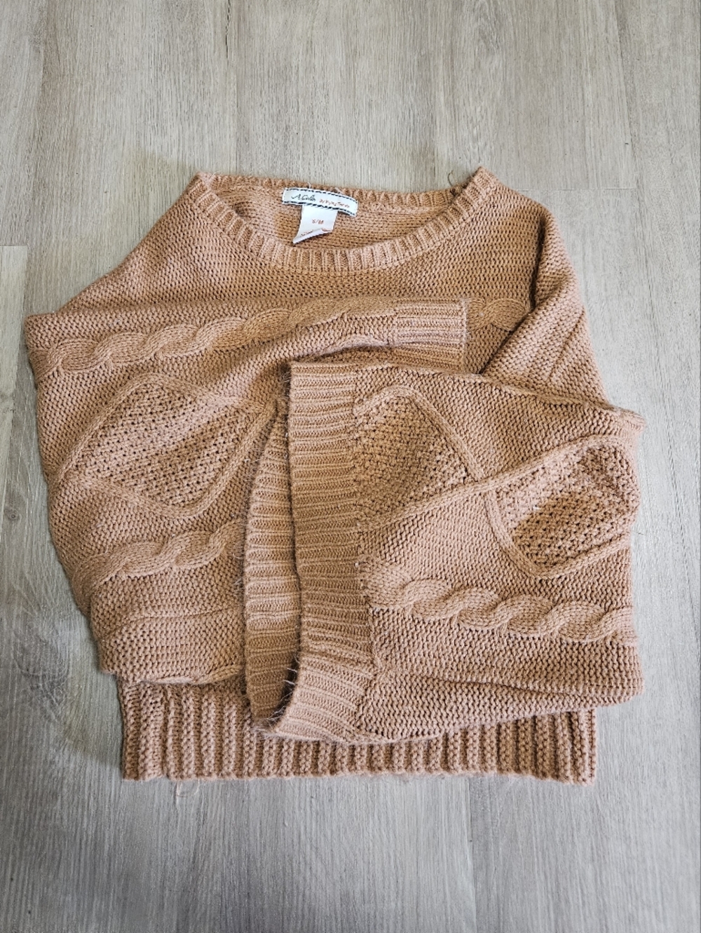 Flying Tomato  A.Calen Cable Knit Cropped Sweater Size S/M-  Tan